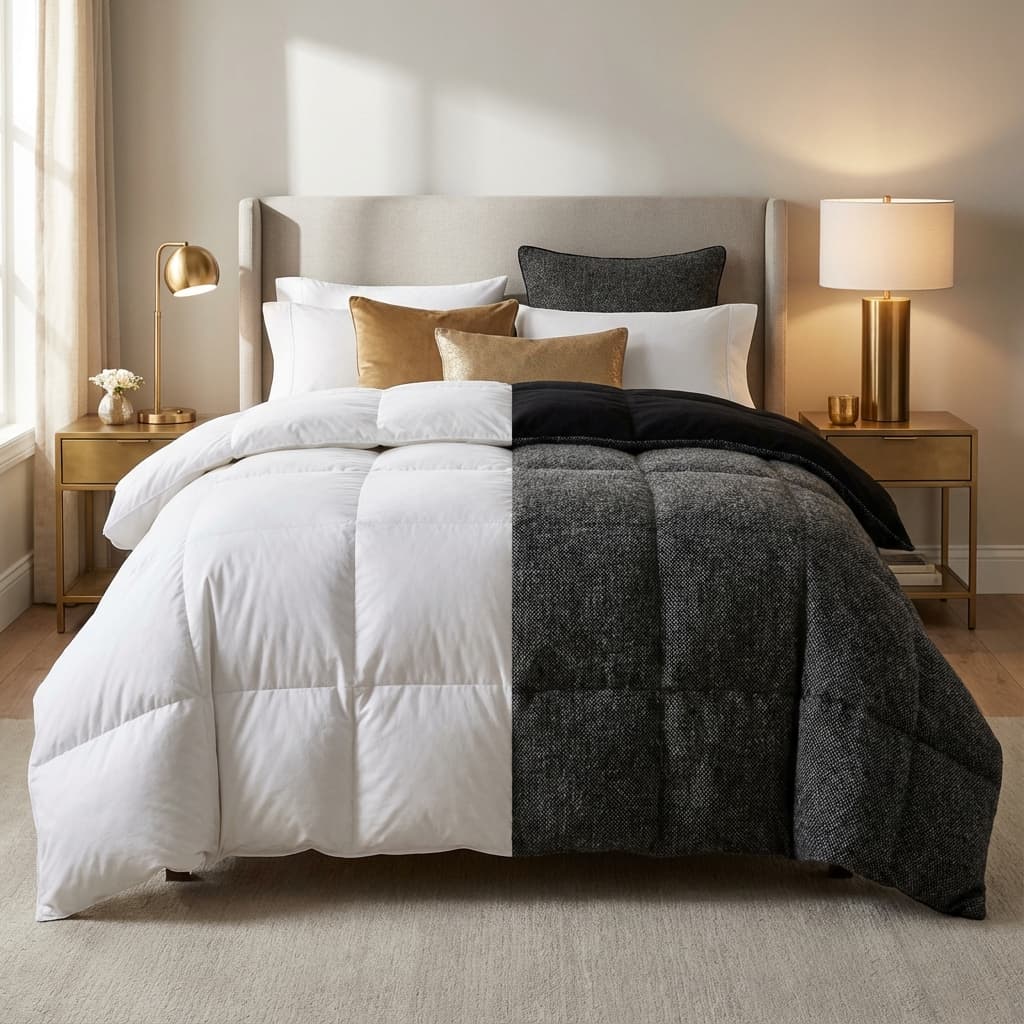 Hero image for the guide 'Duvet vs. Comforter', a bedding science resource designed to improve sleep quality through data-backed advice.