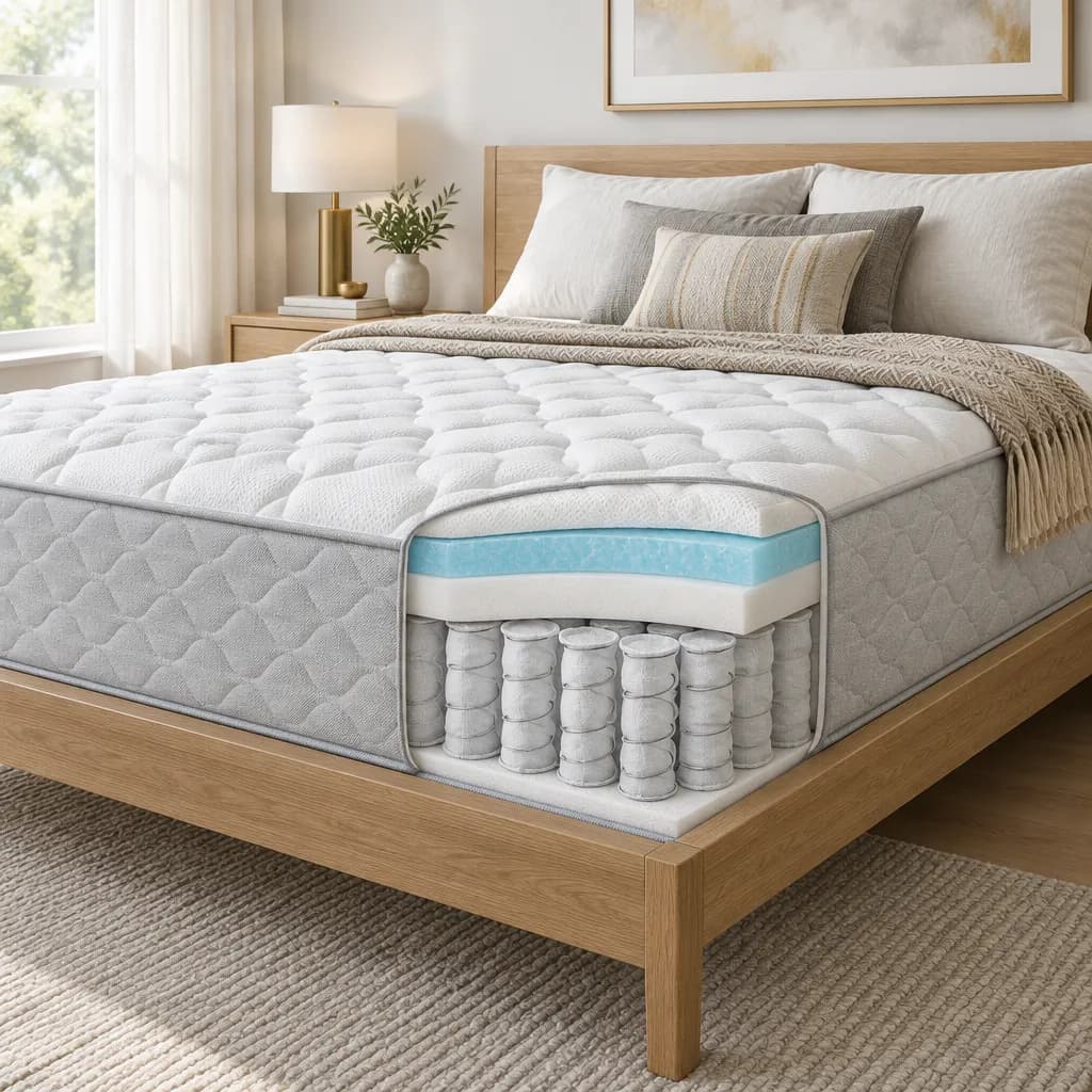 Illustration of the Beautyrest Black Series One Extra Firm, an innerspring mattress, with a cutaway showing its layers