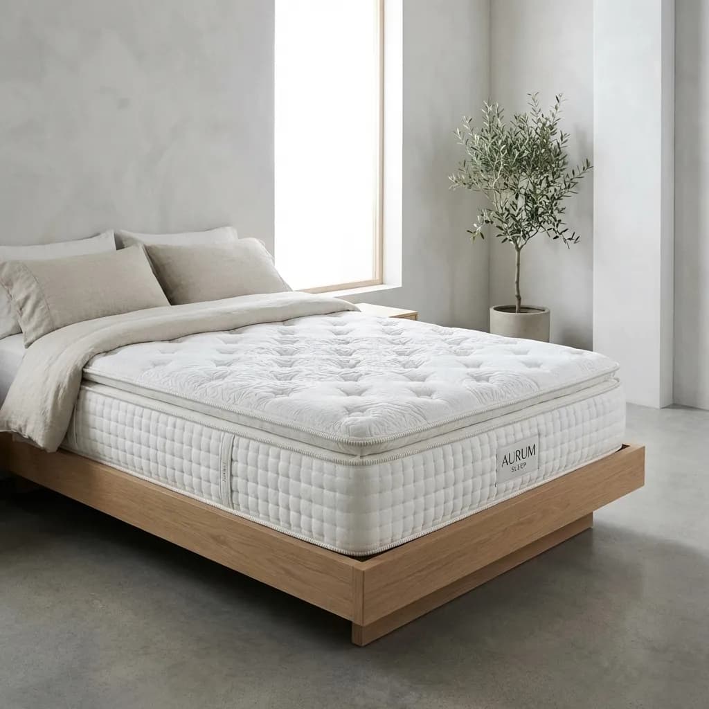 The WinkBed Hybrid mattress, featuring a luxury pillow-top and high-density foam layers for robust back support and durability.
